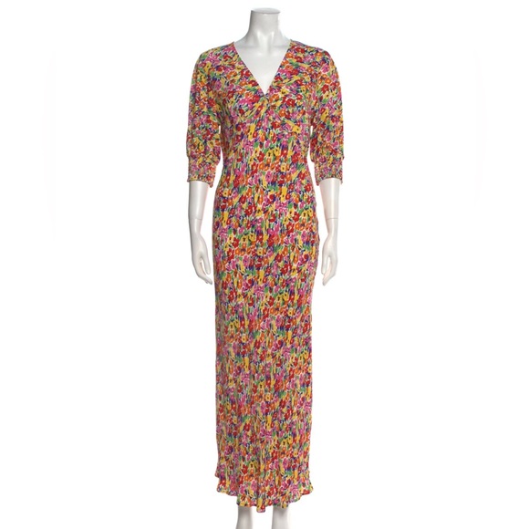 RIXO X Target Slip Midi Dress Size 10 Floral Puff Sleeve V Neck Crepe Y2K
